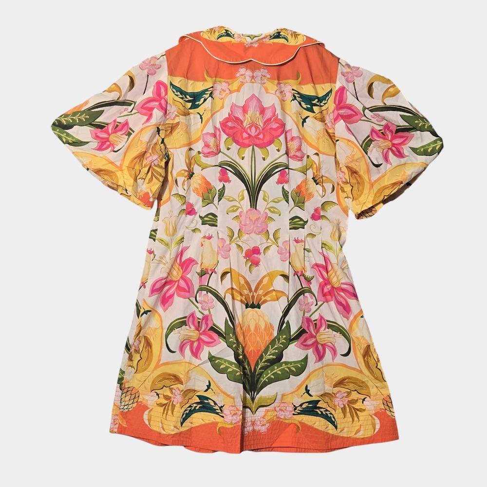 FARM Rio Tropical Floral Puff Sleeve Button Front Mini Dress L Resortwear NWT - Picture 5 of 13